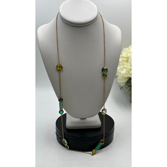Kate Spade Cause A Stir Gold Plated Blue Yellow Green Station Necklace - Picture 2 of 9